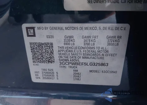 2020 Chevrolet Silverado 1500 2Wd Short Bed Custom from USA, damaged, VIN 3GCPWBEF5LG325863